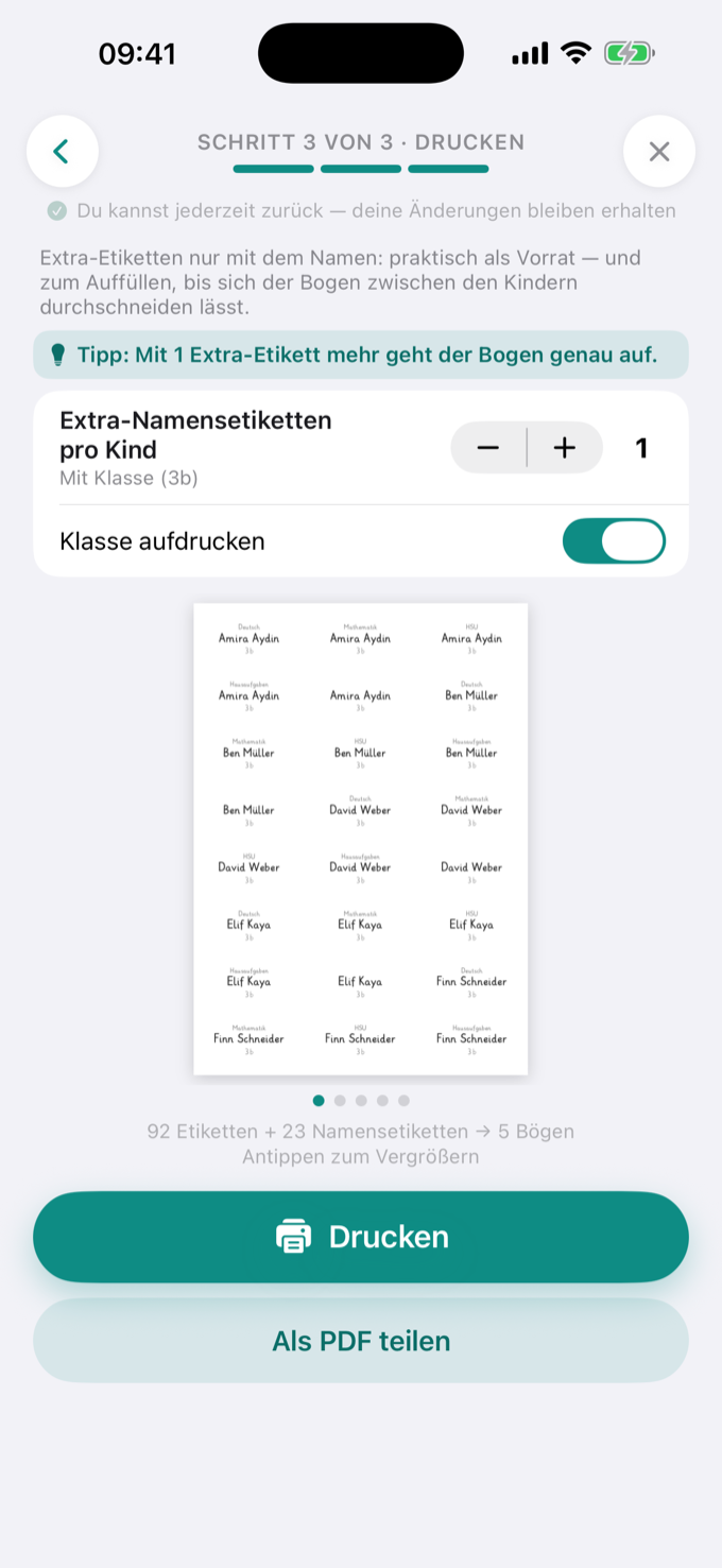 App-Screen: Druckvorschau