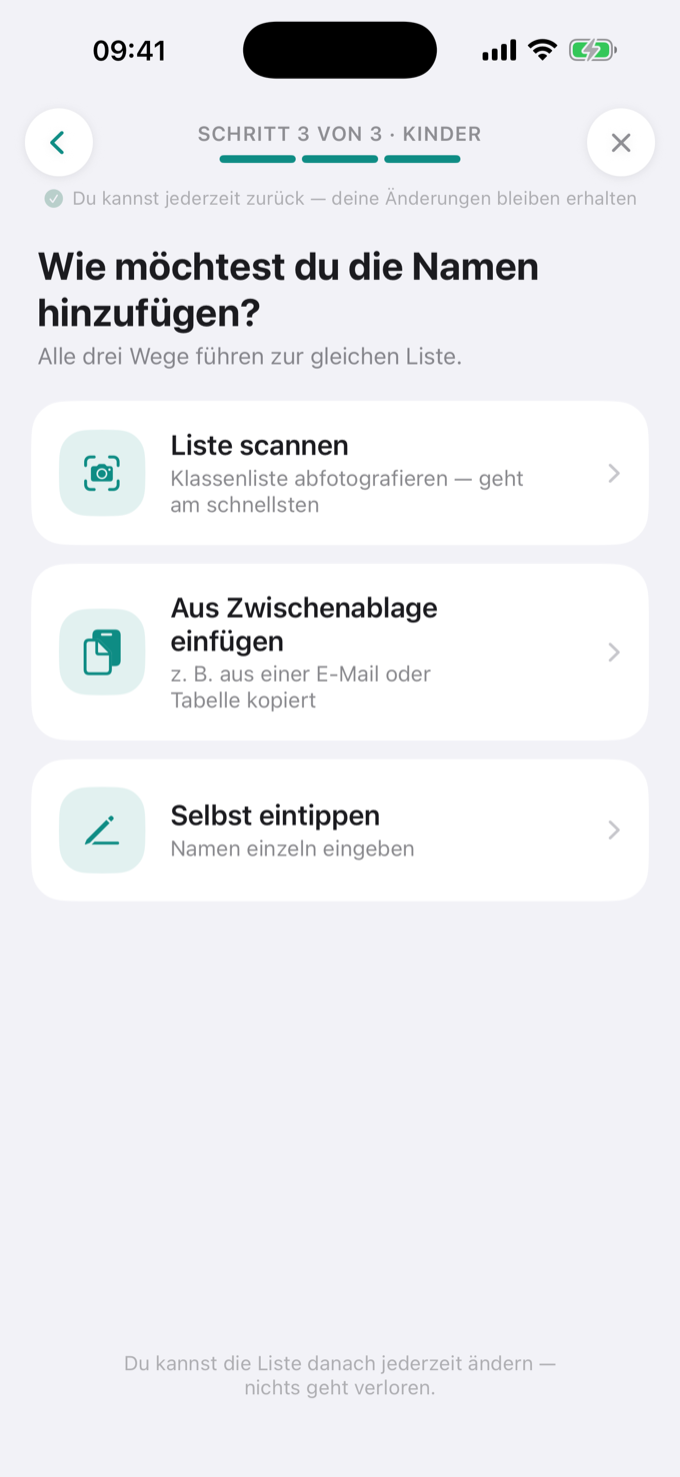 App-Screen: Namen hinzufügen